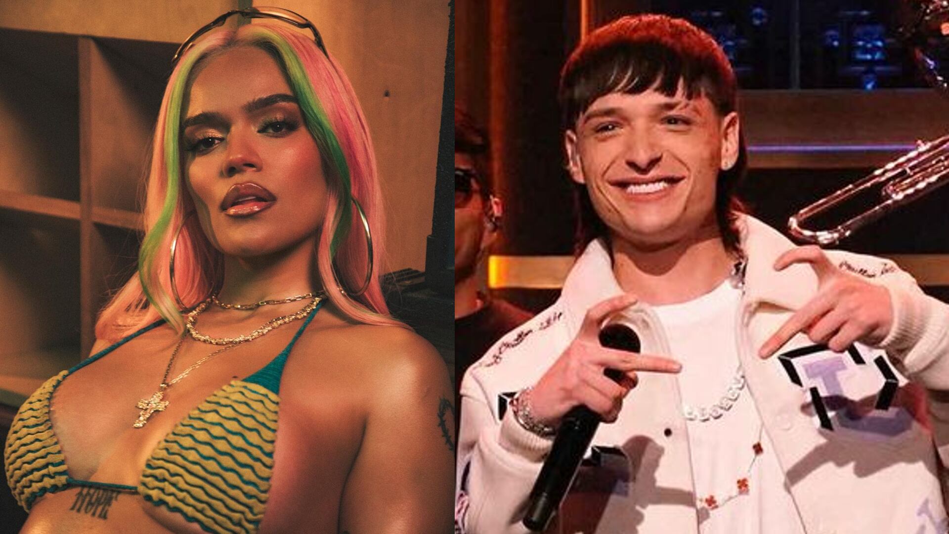 Los cantantes cantarán juntos en el nuevo álbum de la colombiana. Fotos: Instagram @karolg - @pesopluma.