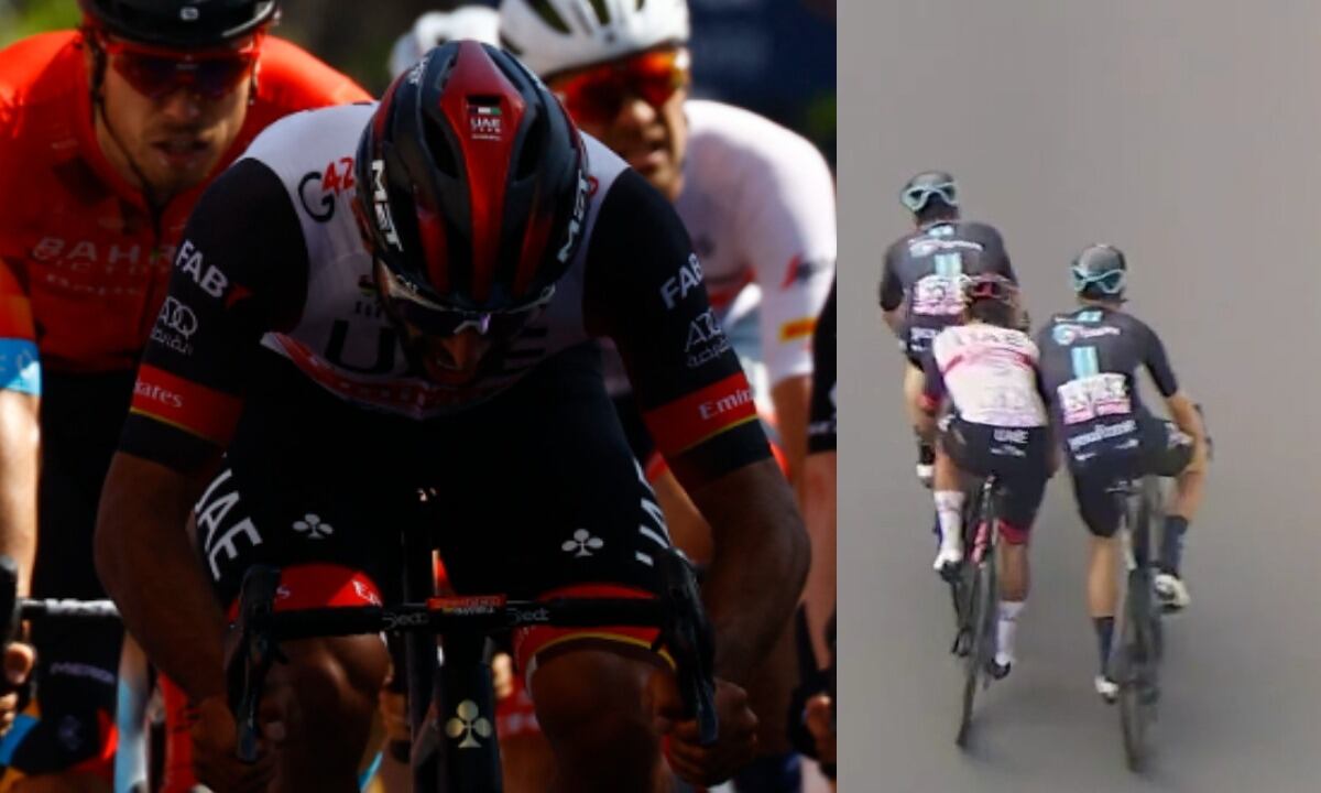 Fernando Gaviria en el sprint de la etapa 6 fue cerrado por dos de los competidores y no logró la victoria.