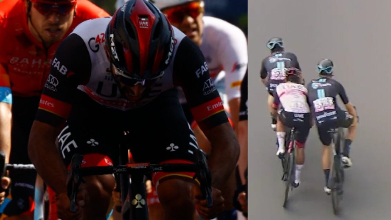 Fernando Gaviria en el sprint de la etapa 6 fue cerrado por dos de los competidores y no logró la victoria.