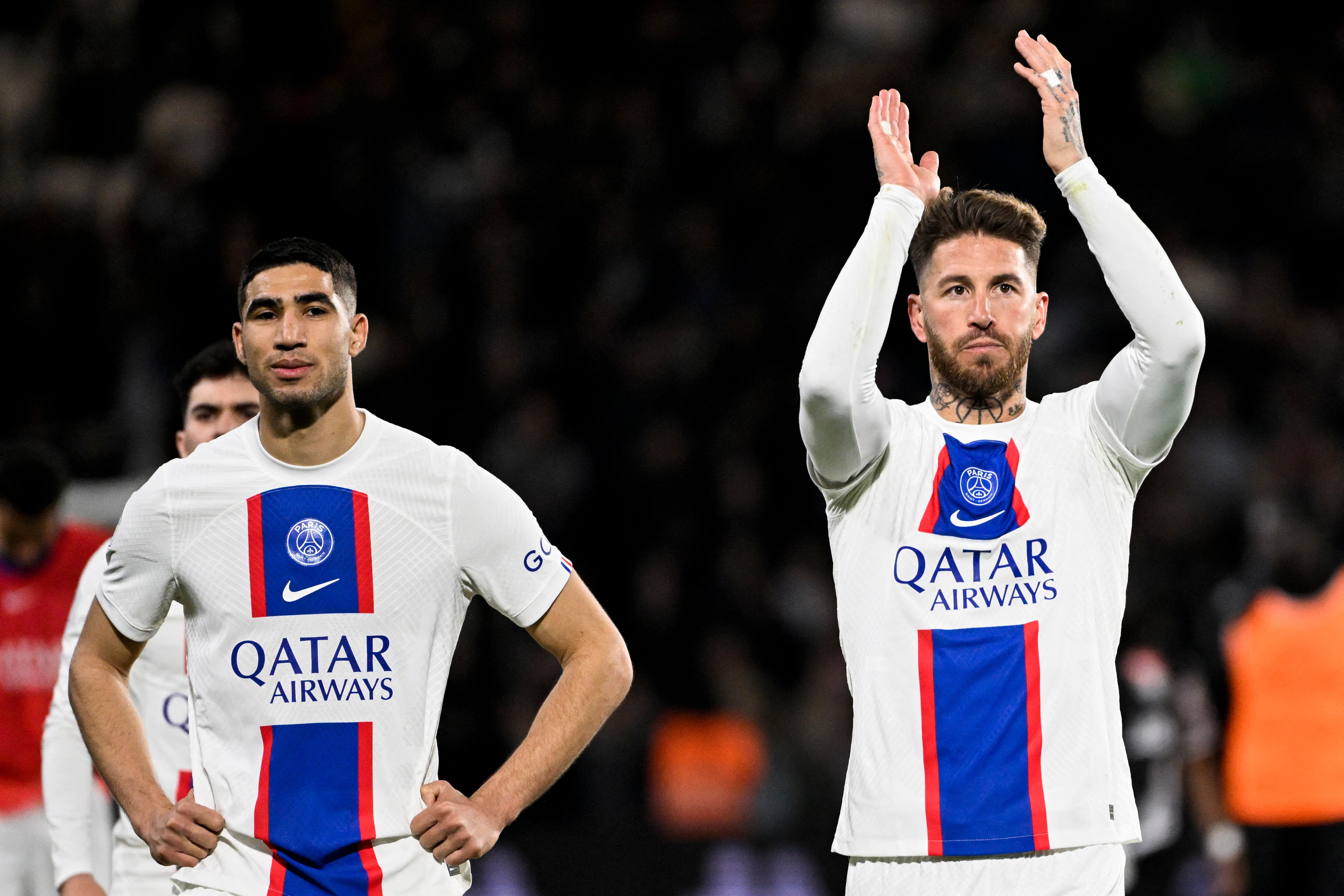 Achraf Hakimi y Sergio Ramos, jugadores del Psg de Francia.