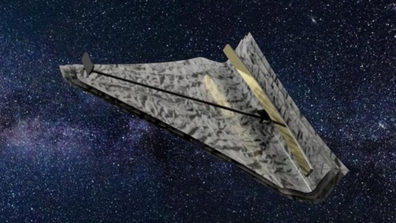 Diseño conceptual para un telescopio espacial rectangular, inspirado en el Difractor Interfero Coronagraph Exoplanet Resolver (DICER), un observatorio espacial infrarrojo hipotético, y el telescopio espacial James Webb.