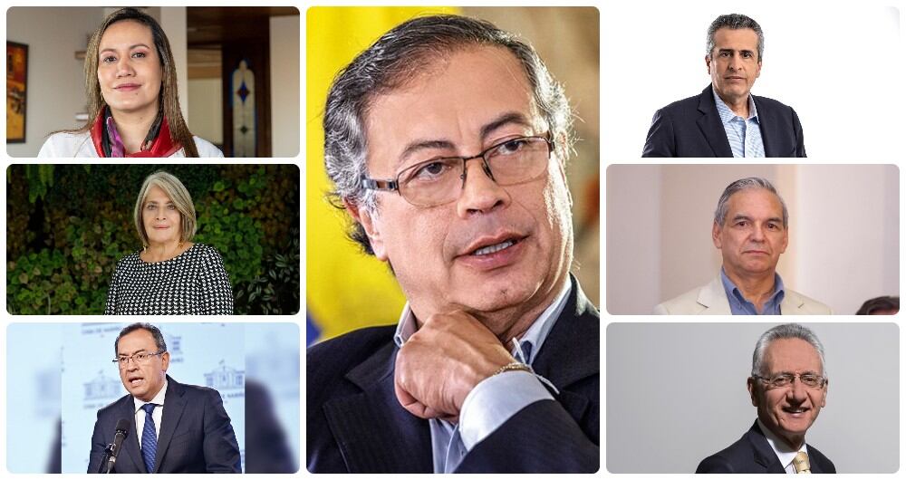 Gustavo Petro y sus ministros salientes y entrantes.