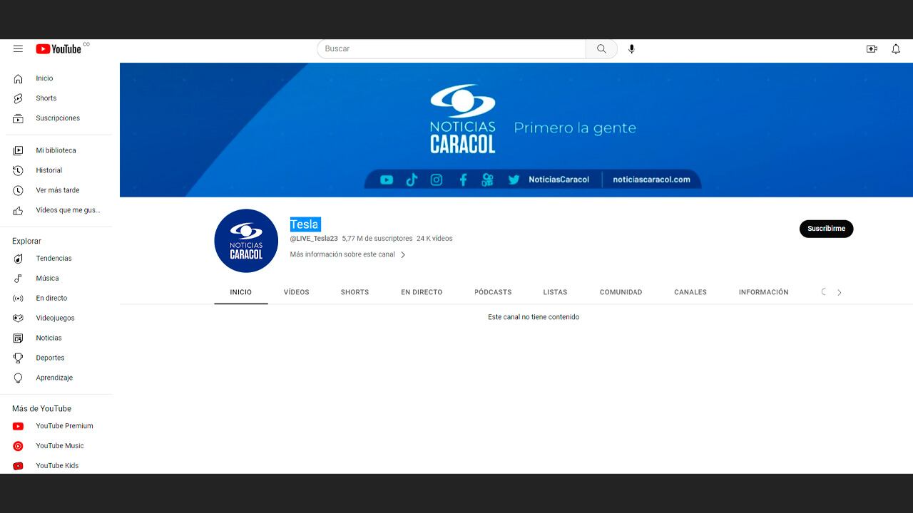 La cuenta de YouTube de Caracol Noticias fue  hackeada.