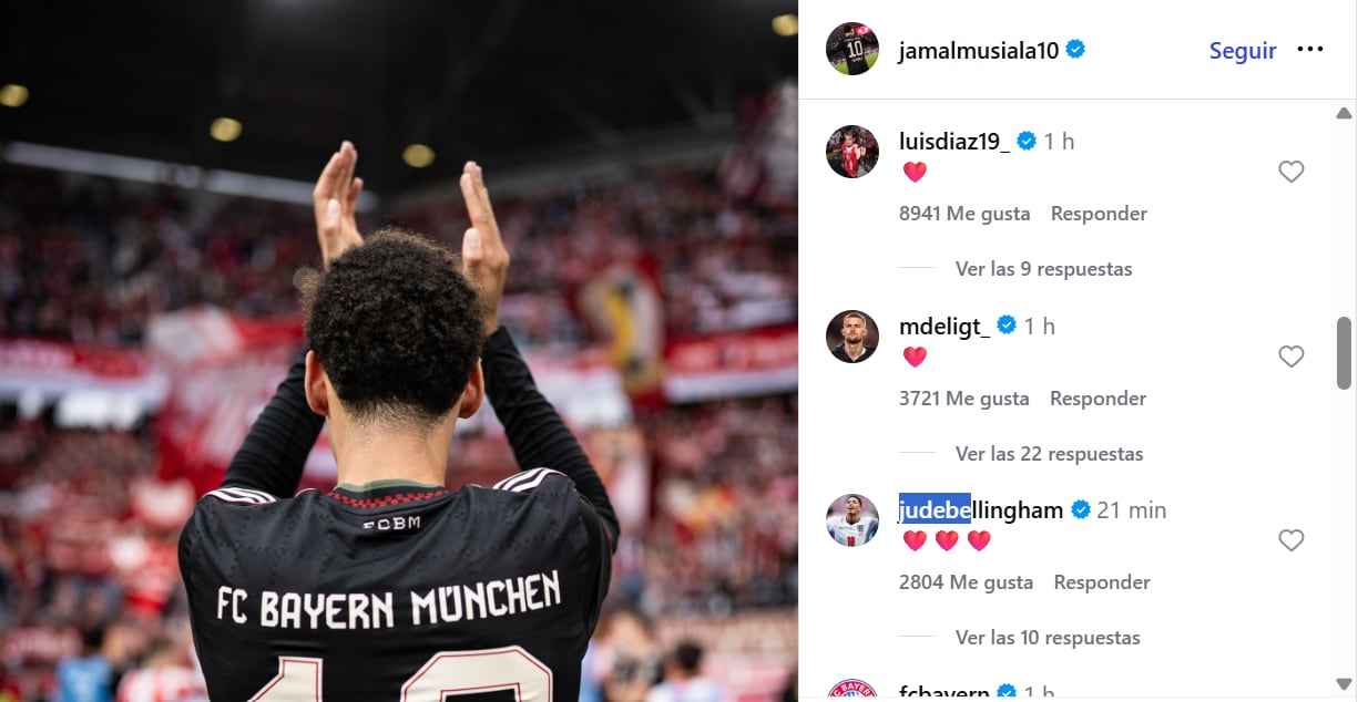 Así fue la reacción de Luis Díaz al mensaje de Jamal Musiala por un nuevo desmayo en Bayern Múnich