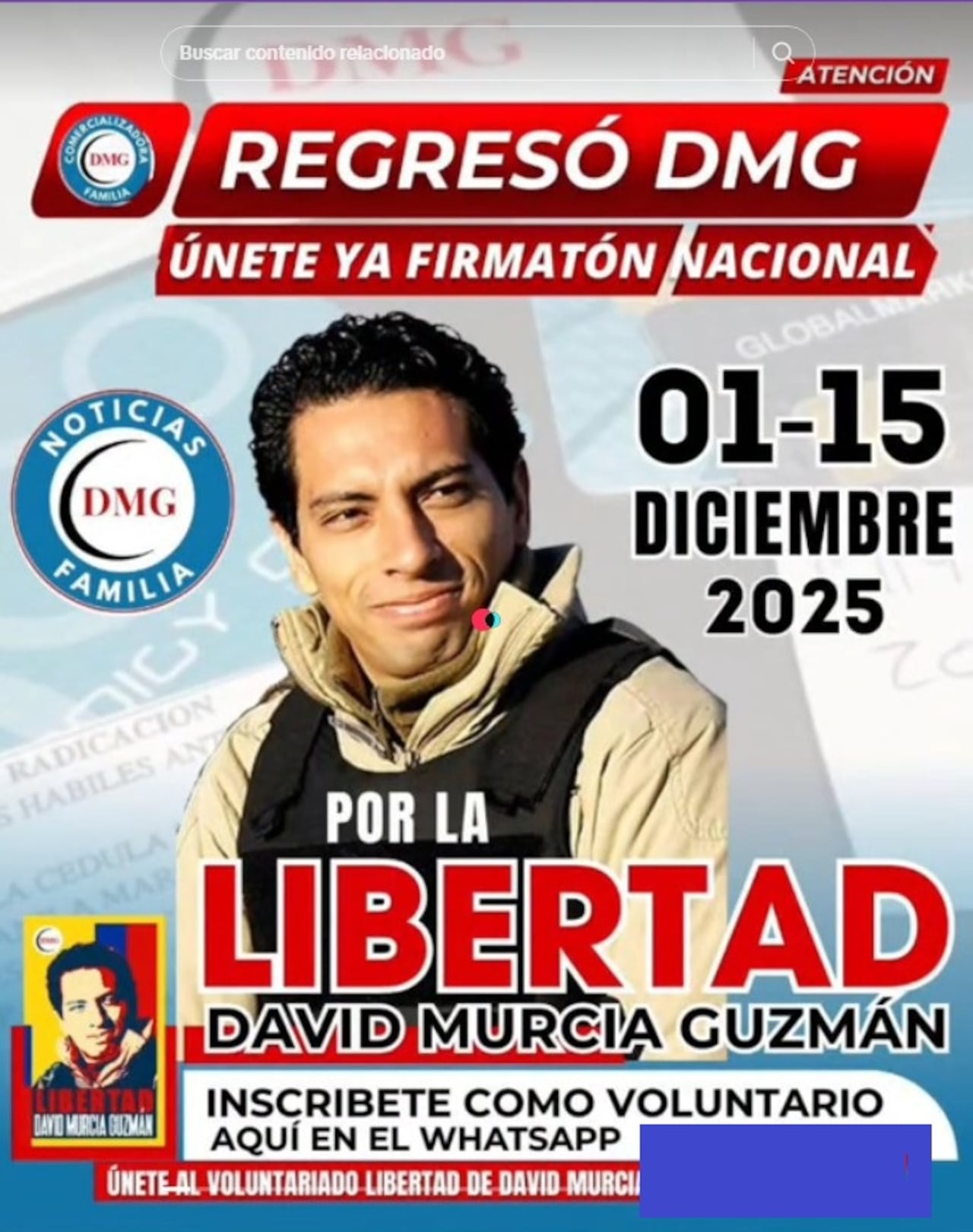 En redes sociales se promociona una "firmatón" para lograr la libertad de David Murcia Guzmán.