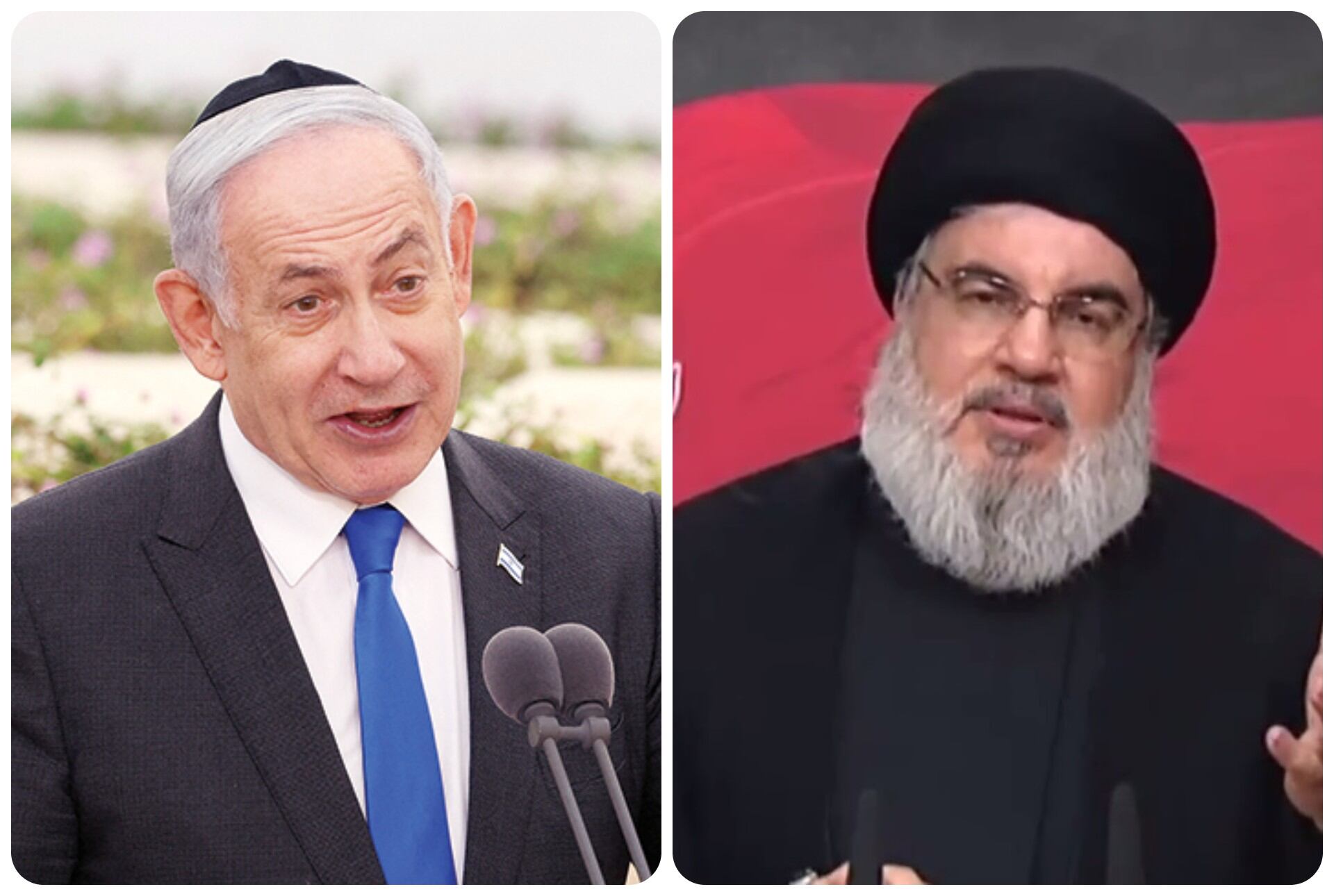 El primer ministro de Israel Benjamín Netanyahu y el líder asesinado de Hezbolá Hassan Nasrallah.
