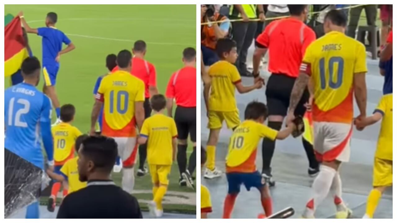 Matías, hijo de Carolina Cruz y Lincoln Palomeque, salió a la cancha de la mano de James Rodríguez.