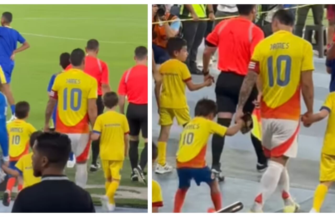 Matías, hijo de Carolina Cruz y Lincoln Palomeque, salió a la cancha de la mano de James Rodríguez.