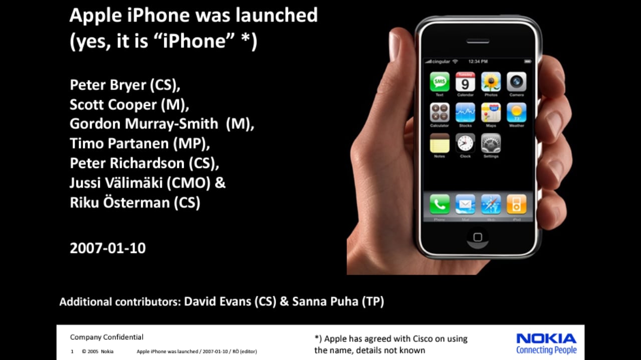 Ante su lanzamiento, el documento señala que Nokia no actuó a tiempo para contrarrestar su impacto en el me