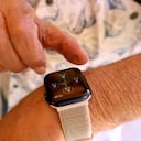 BAKERSFIELD, CA - JULY 17, 2023 Ken Mattlin, 86, adjusts his Apple watch at his home in Bakersfield on July 17, 2023. Ken and his wife Audrey use robots and other devices for companionship and connectivity. Ken, a gadget freak, sees some pros along with the cons when using robots. Across the state, the aging department is awarding grants for technological aids that can help seniors stay tuned in and connected to each other. (Genaro Molina/Los Angeles Times via Getty Images)