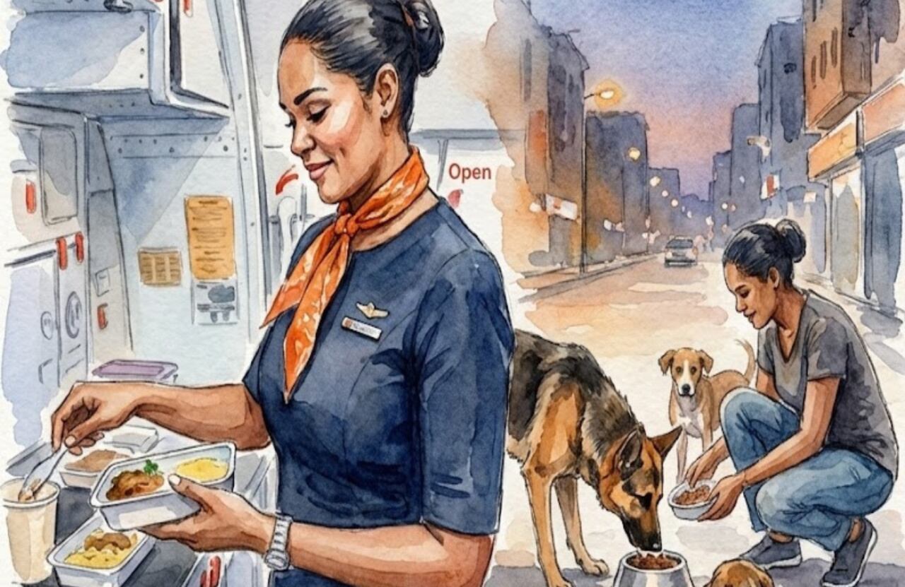 Lo que quedaba en las bandejas se transformó en comida para perros sin hogar.