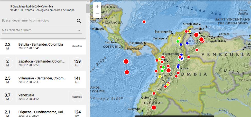 El SGC reporta en tiempo real los movimientos sísmicos que sacuden el país.