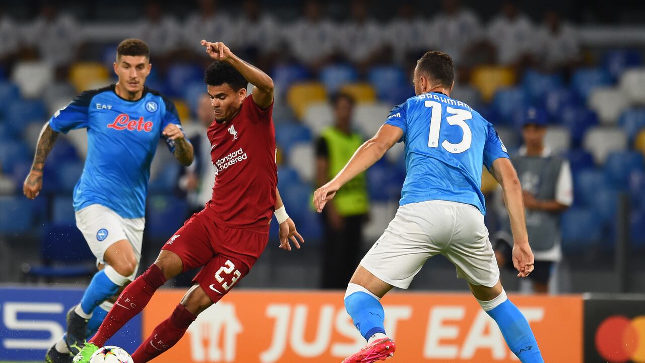 NAPLES, ITALY - SEPTEMBER 07: (THE SUN OUT,THE SUN ON SUNDAY OUT) Luis Diaz of Liverpool during the UEFA Champions League group A match between SSC Napoli and Liverpool FC at Stadio Diego Armando Maradona on September 07, 2022 in Naples, Italy. (Photo by Andrew Powell/Liverpool FC via Getty Images)