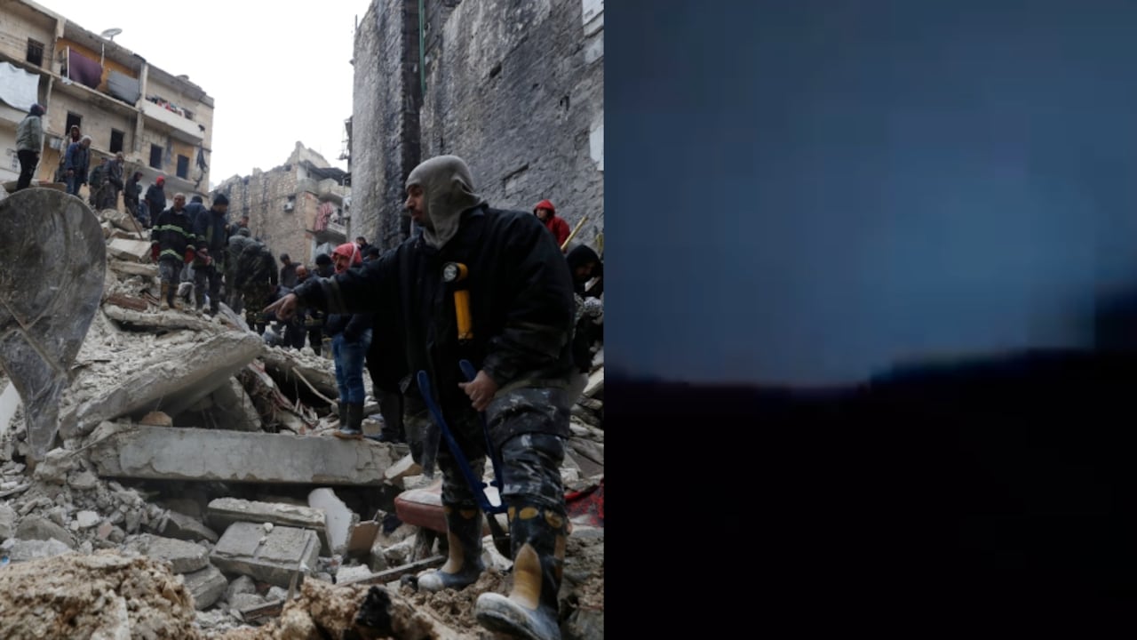 De izquierda a derecha: Los devastadores daños del terremoto en Turquía y las luces que aparecieron antes de ese sismo.