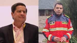 Ministro del Interior, Juan Fernando Cristo y el capitán Álvaro Farfán, delegado departamental del Cuerpo de Bomberos de Cundinamarca.