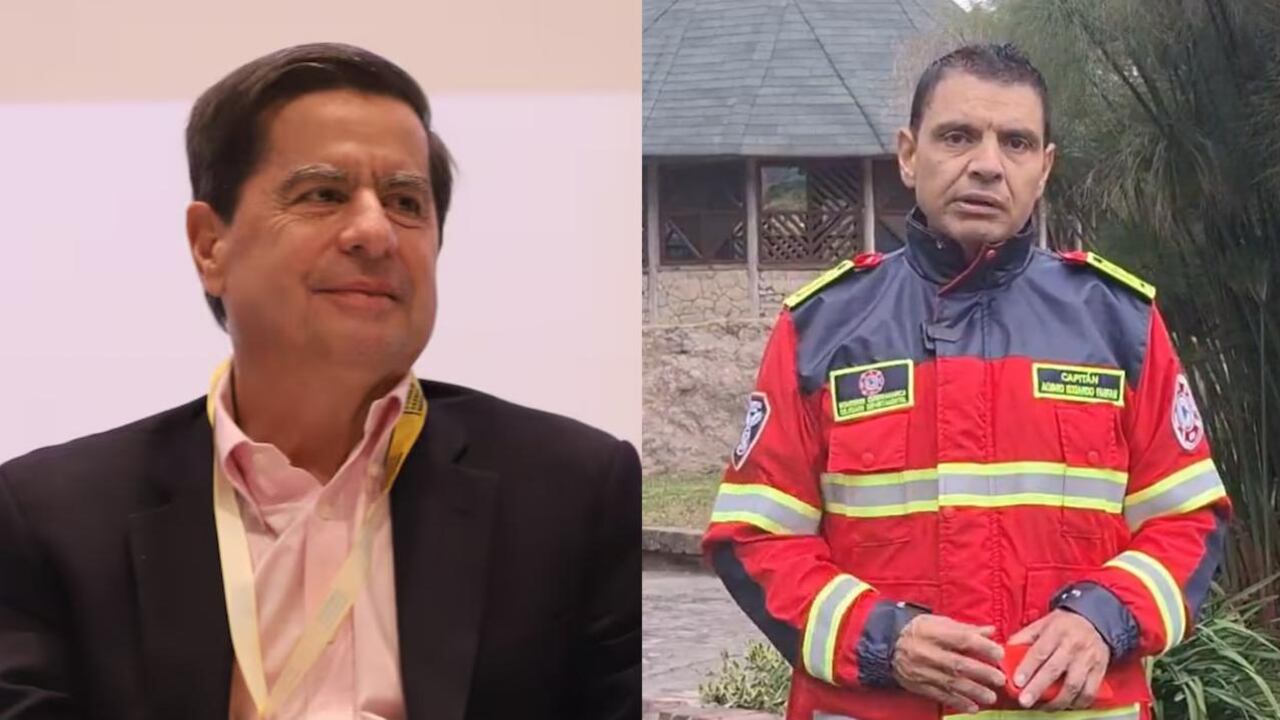 Ministro del Interior, Juan Fernando Cristo, y el capitán Álvaro Farfán, delegado departamental del Cuerpo de Bomberos de Cundinamarca.
