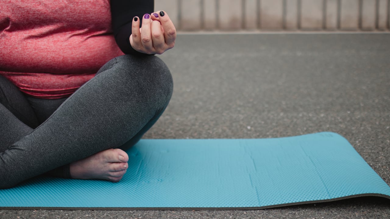 Close up unrecognisable overweight caucasian lady