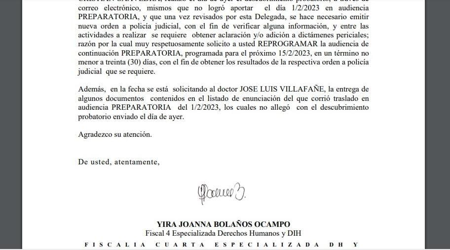 Esta es la solicitud de aplazamiento para evaluar las nuevas pruebas.