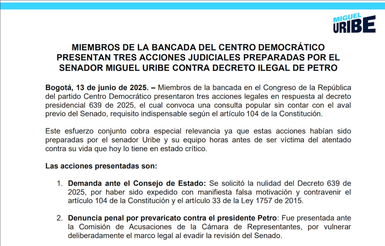 Comunicado Centro Democrático.