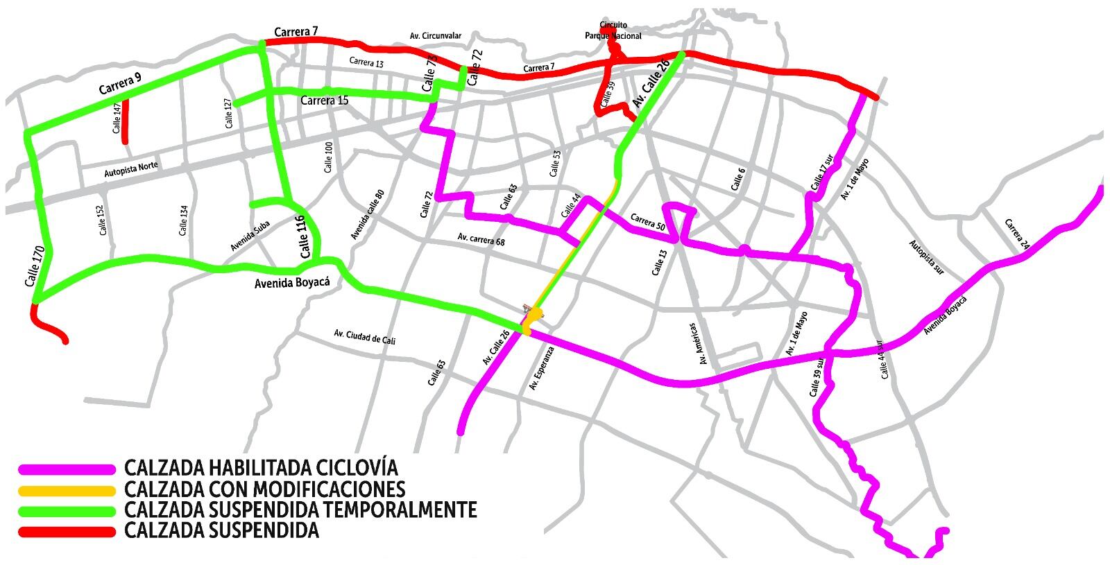Modificaciones ciclovía domingo 17 de noviembre