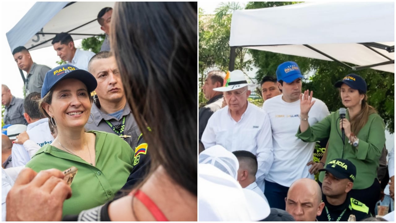 La senadora Paloma Valencia y el expresidente Álvaro Uribe, en el acto de campaña adelantado en Honda (Tolima) y en el que fue detenida una mujer armada en medio del público.