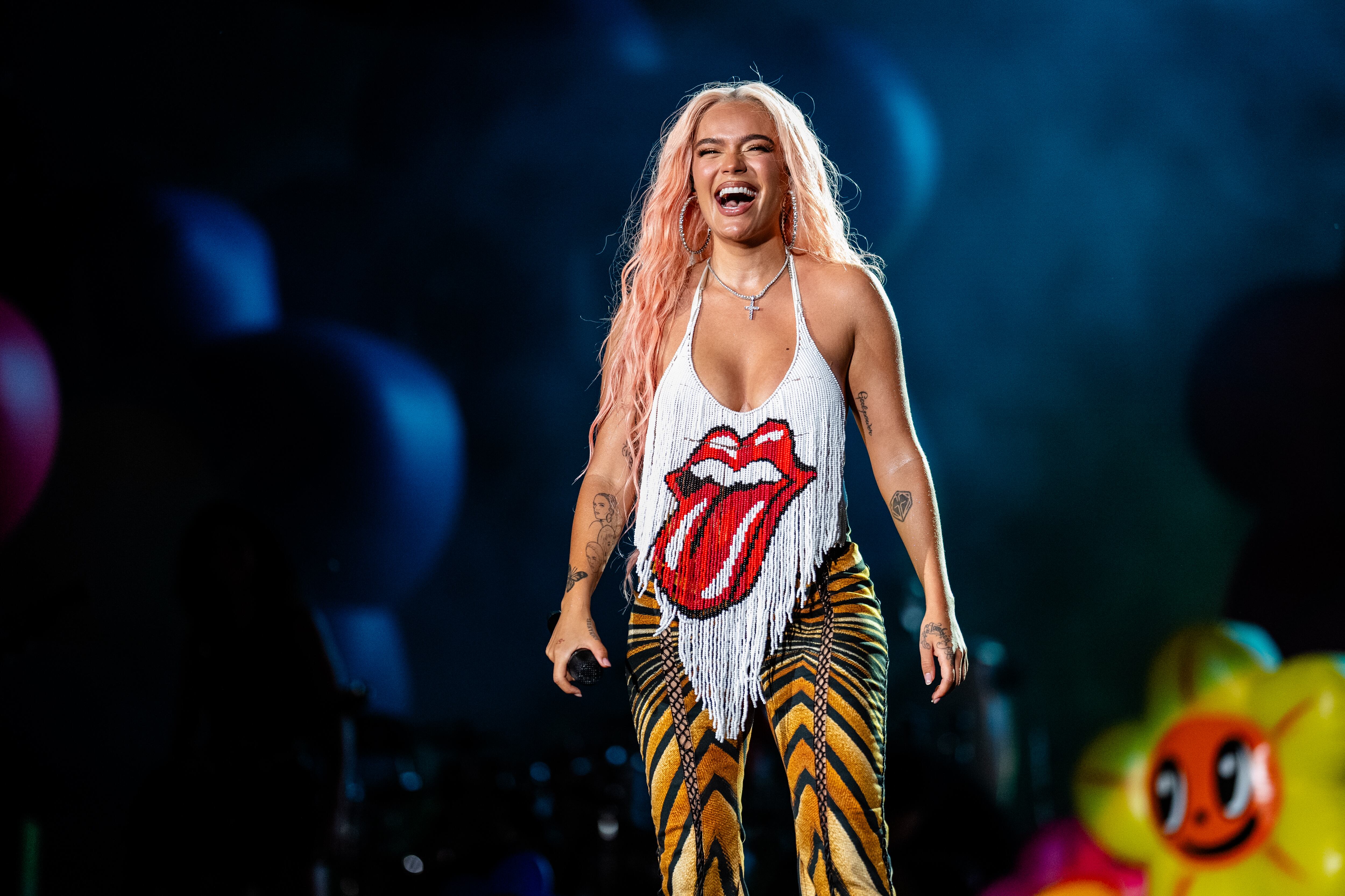 CHICAGO, ILLINOIS - AUGUST 03: Karol G performs during Lollapalooza at Grant Park on August 03, 2023 in Chicago, Illinois. (Photo by Josh Brasted/FilmMagic)