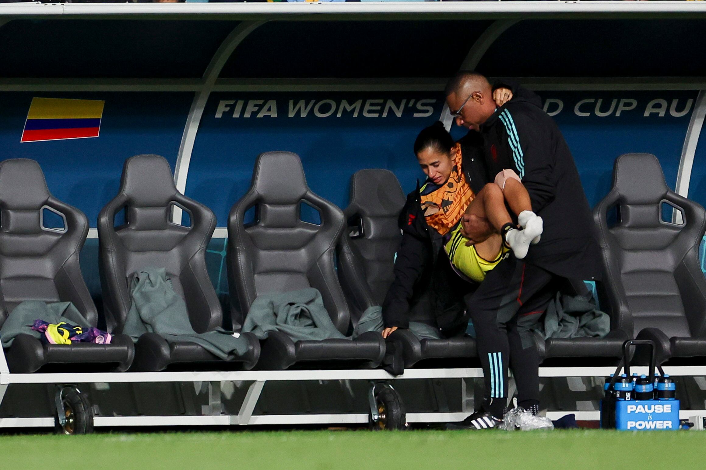 SYDNEY, AUSTRALIA - AUGUST 12: Carolina Arias of Colombia injured during the FIFA Women's World Cup Australia & New Zealand 2023 Quarter Final match between England and Colombia at Stadium Australia on August 12, 2023 in Sydney, Australia. (Photo by Sajad Imanian/DeFodi Images via Getty Im