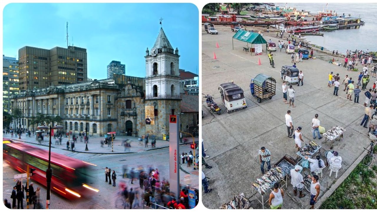 Panorámicas de Bogotá e Inírida, la capital del Guainía.