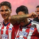 Bryan Castrillón celebrando el primer gol de la final entre Junior y Atlético Nacional.