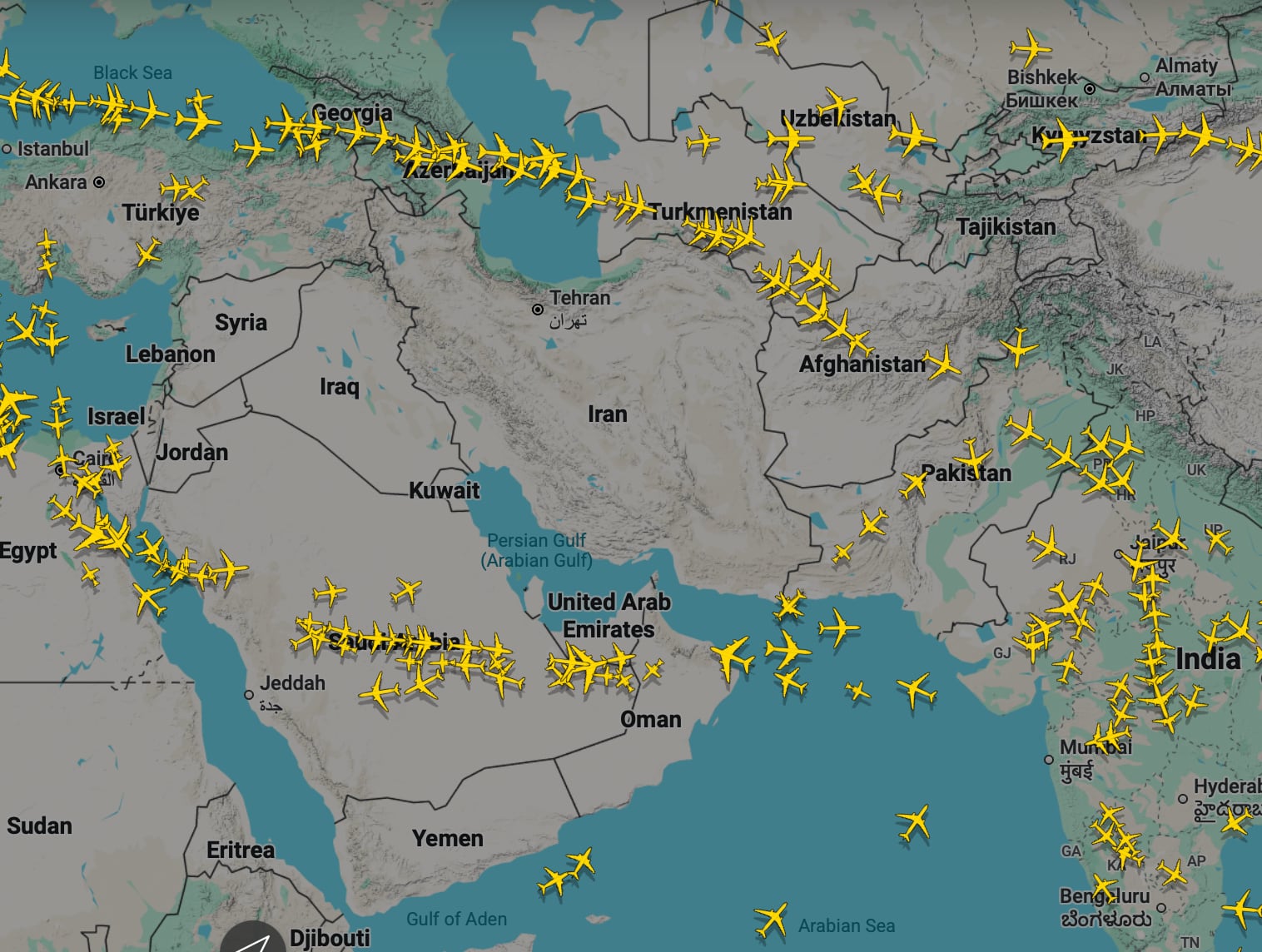 Espacio aereo de medio oriente el 3 de marzo a las 12:36 p.m.