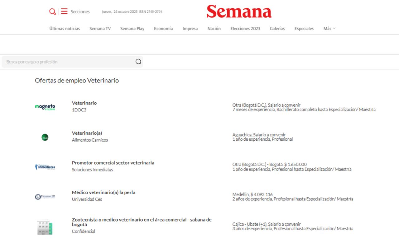 Las ofertas laborales disponibles en Semana.com/empleos.