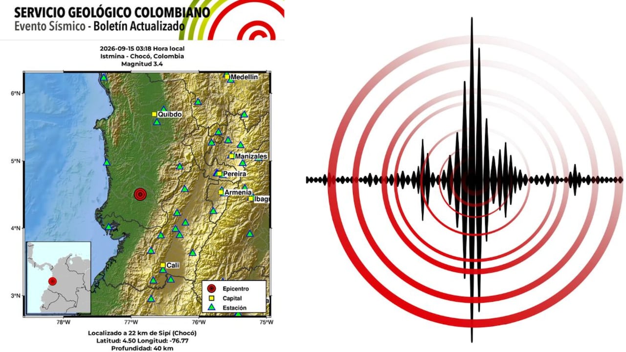 El SGC reportó un sismo de magnitud 3,4 en Istmina, Chocó, durante la madrugada de este martes 15 de septiembre.