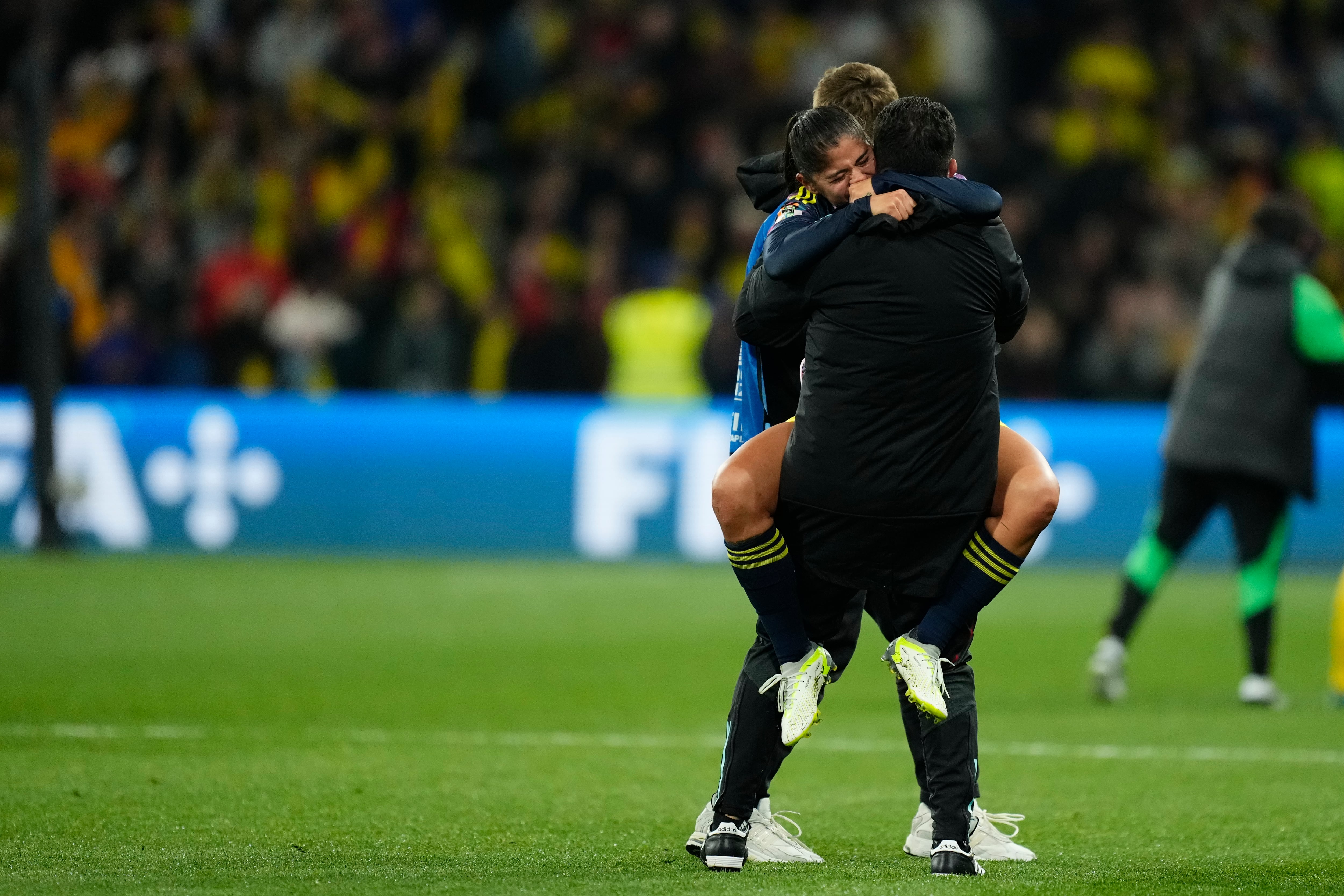 Maria Catalina Usme Pineda of Colombia and America de Cali celebrates victory after the FIFA Women's World Cup Australia &amp; New Zealand 2023 Round of 16 match between Colombia and Jamaica at Melbourne Rectangular Stadium on August 8, 2023 in Melbourne, Australia. (Photo by Jose Breton/Pics Action/NurPhoto via Getty Images)