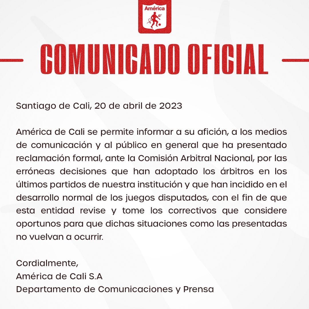 Este es el comunicado de América sobre su queja ante la comisión arbitral.