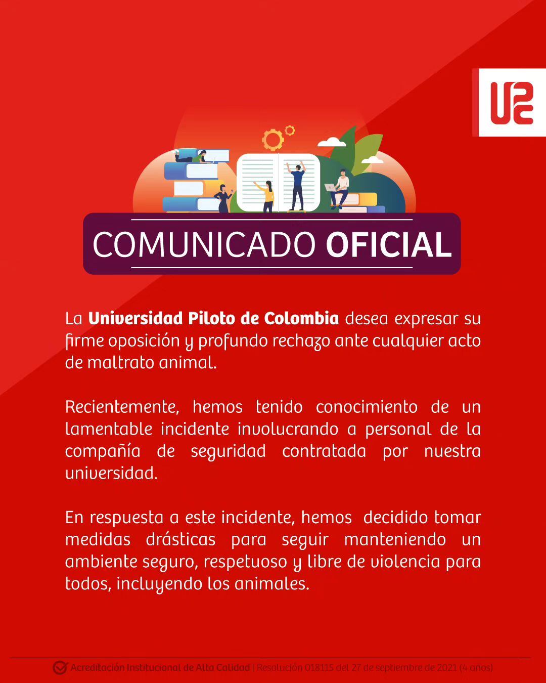 Comunicado de la Universidad Piloto de Colombia