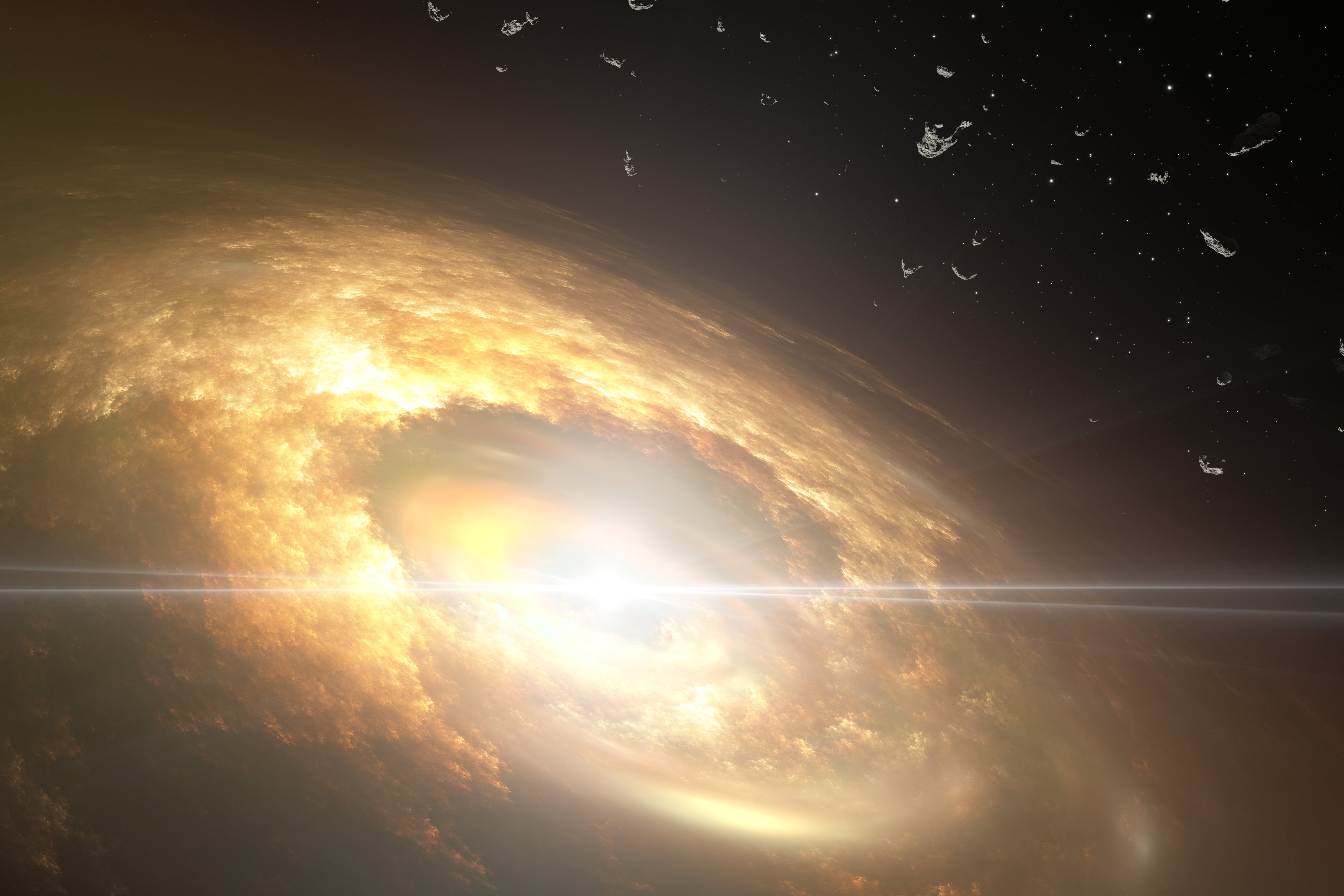 El origen del sistema solar, disco protoplanetario. ilustración 3D. (Imagen de referencia)