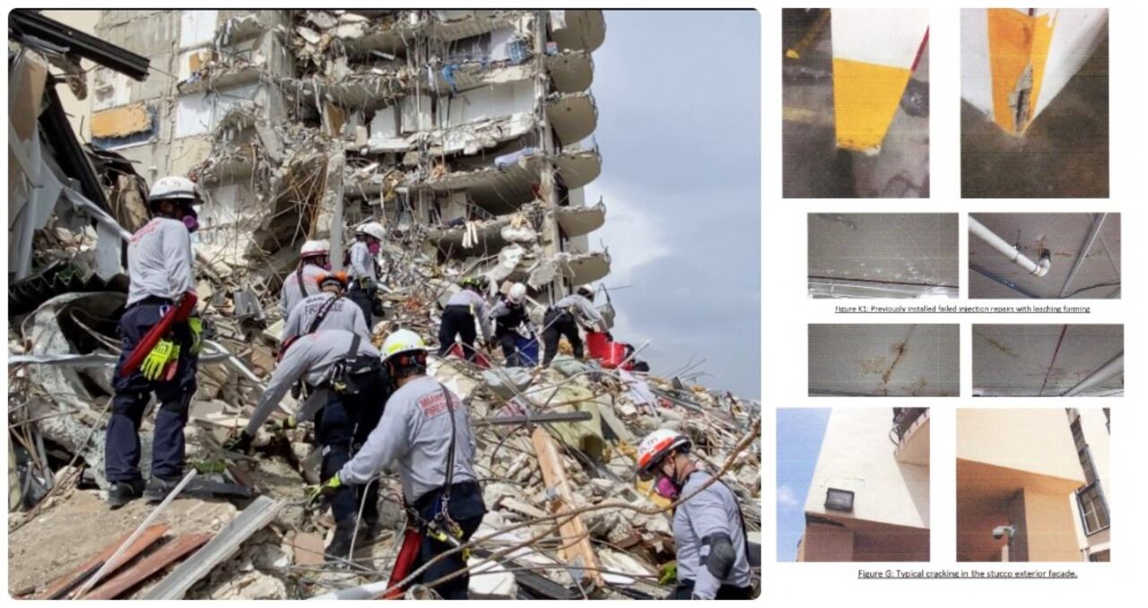 El personal de búsqueda y rescate, realizando actividades de búsqueda. Hasta el momento se conoce que están desaparecidas 159 personas. Foto:Miami-Dade Fire Rescue via AP