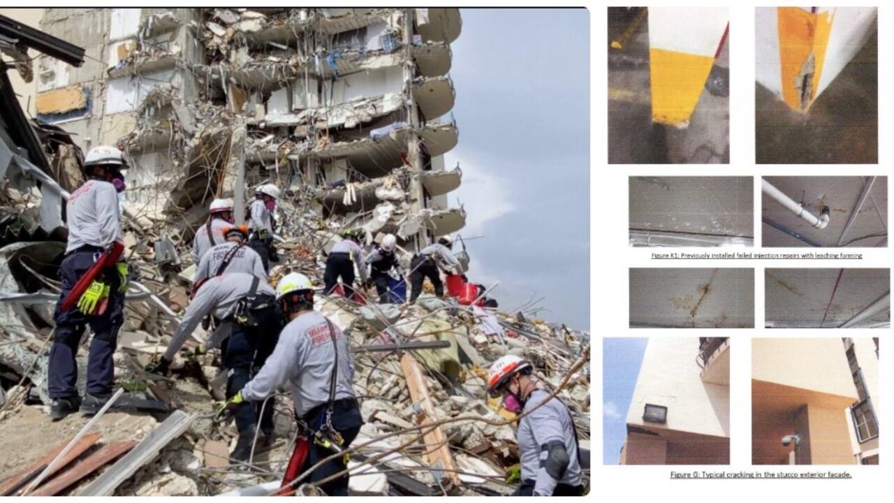 El personal de búsqueda y rescate, realizando actividades de búsqueda. Hasta el momento se conoce que están desaparecidas 159 personas. Foto:Miami-Dade Fire Rescue via AP