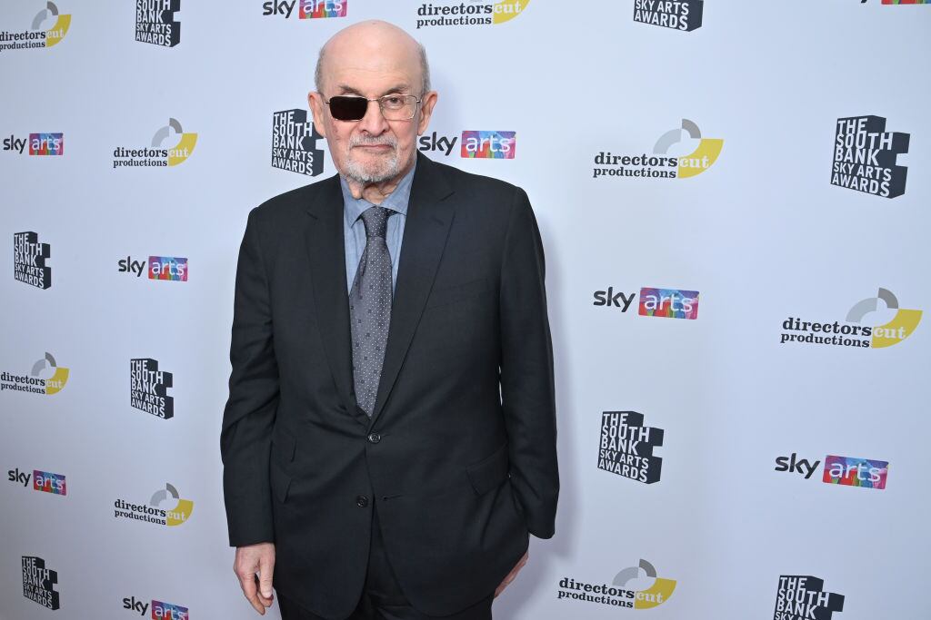 LONDON, ENGLAND - JULY 02: Sir Salman Rushdie poses in the Winners Room during The South Bank Sky Arts Awards 2023 at The Savoy Hotel on July 2, 2023 in London, England. (Photo by Dave Benett/Getty Images)