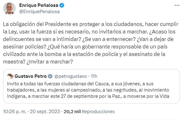 Trino de Peñalosa en respuesta al presidente Petro.