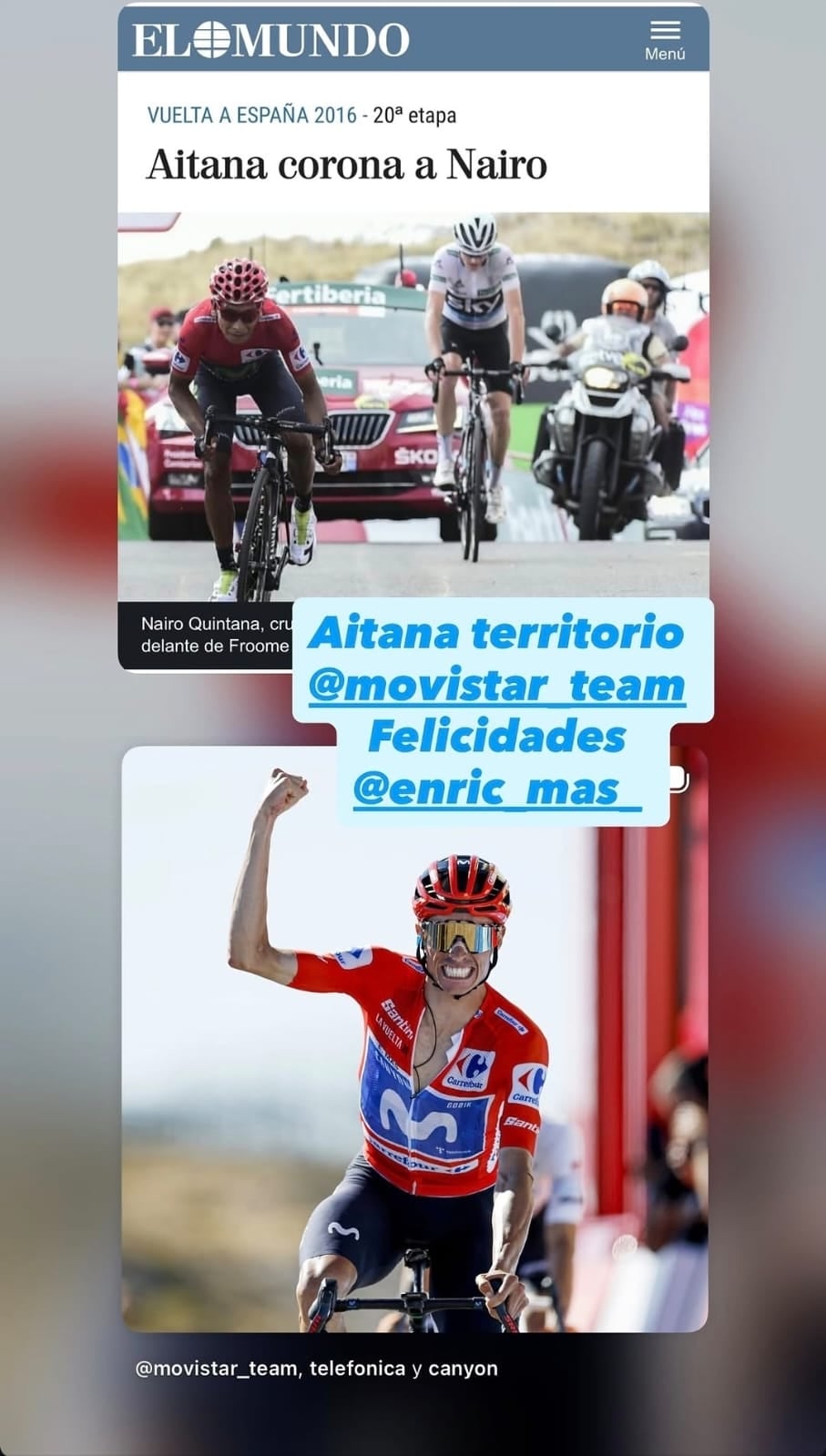 El mensaje de Nairo Quintana a Enric Mas