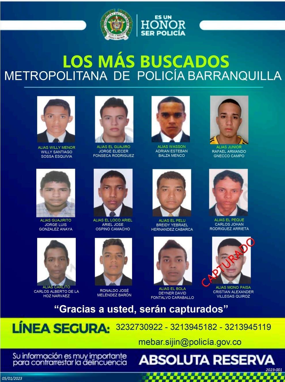 Cartel de los más buscados.