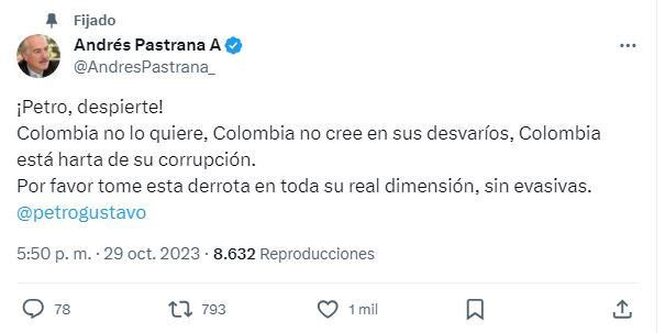 La lectura del expresidente Andrés Pastrana ante los resultados de los comicios regionales.