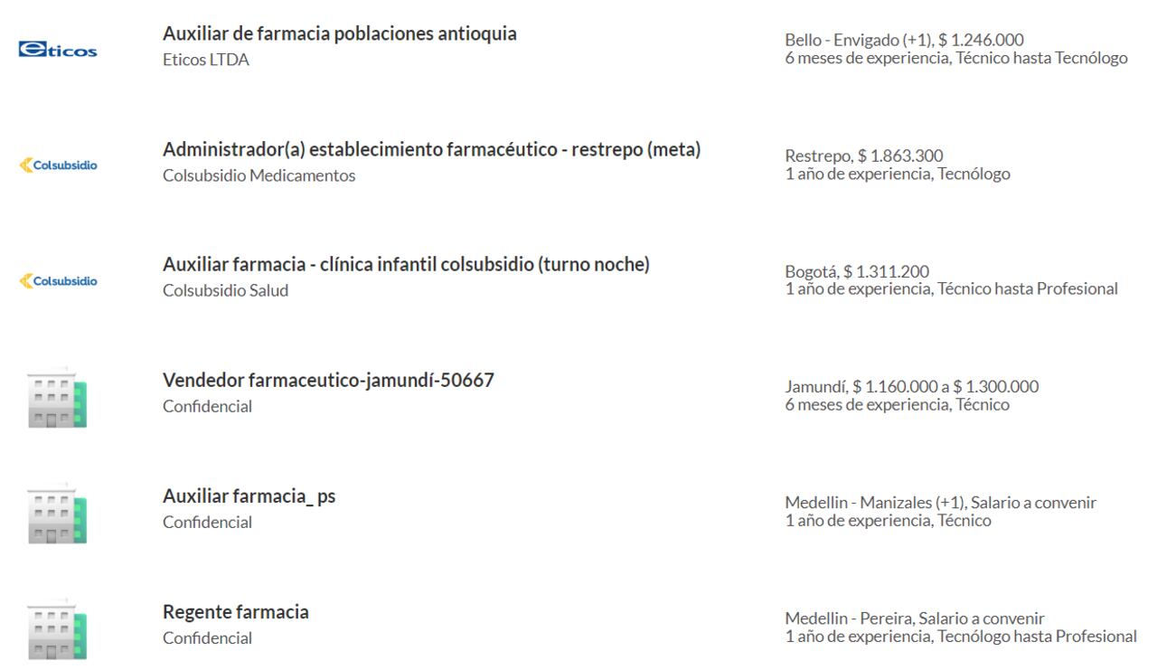 Estas son las ofertas de empleo disponibles para trabajar en farmacias. Conozca todas las ofertas ingresando en: https://www.semana.com/empleos/