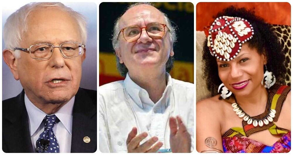 Bernie Sanders,  Boaventura de Soussa y la  reina Diambi Kabatusuila Tshiyoyo Muata.