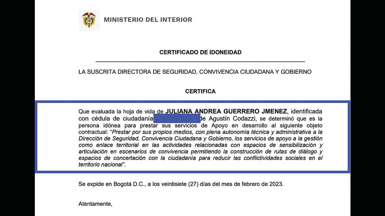 Documento del Ministerio del Interior sobre el nombramiento de Juliana Guerrero.