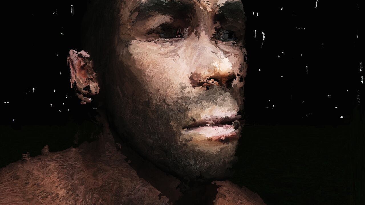 Pintura digital de un hombre prehistórico. Hombre neardental