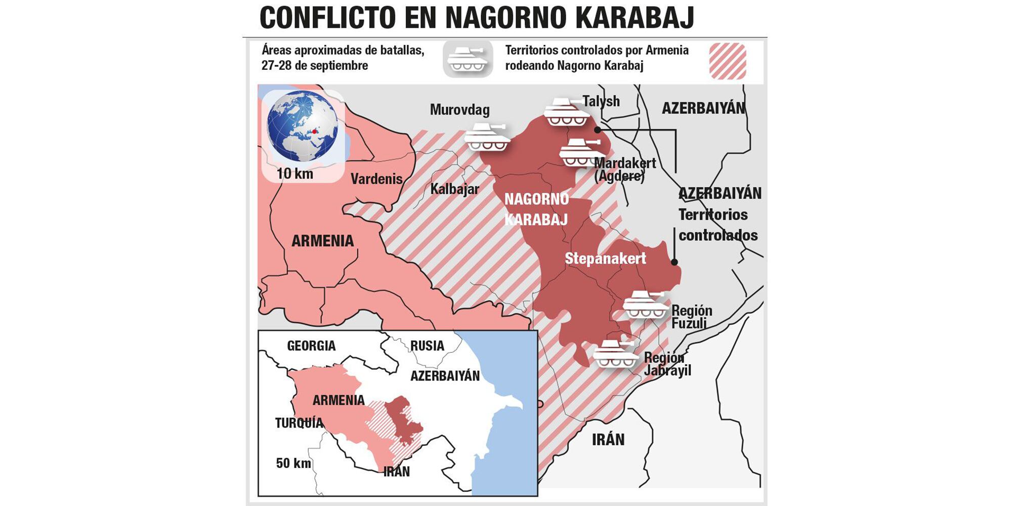 Mapa conflicto Armenia Azerbaiyán