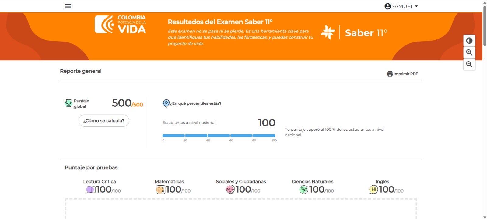 Este sería el resultado que destacó a Samuel Huertas Moreno.