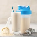 Protein sport shake and powder . Fitness food and drink. Diet